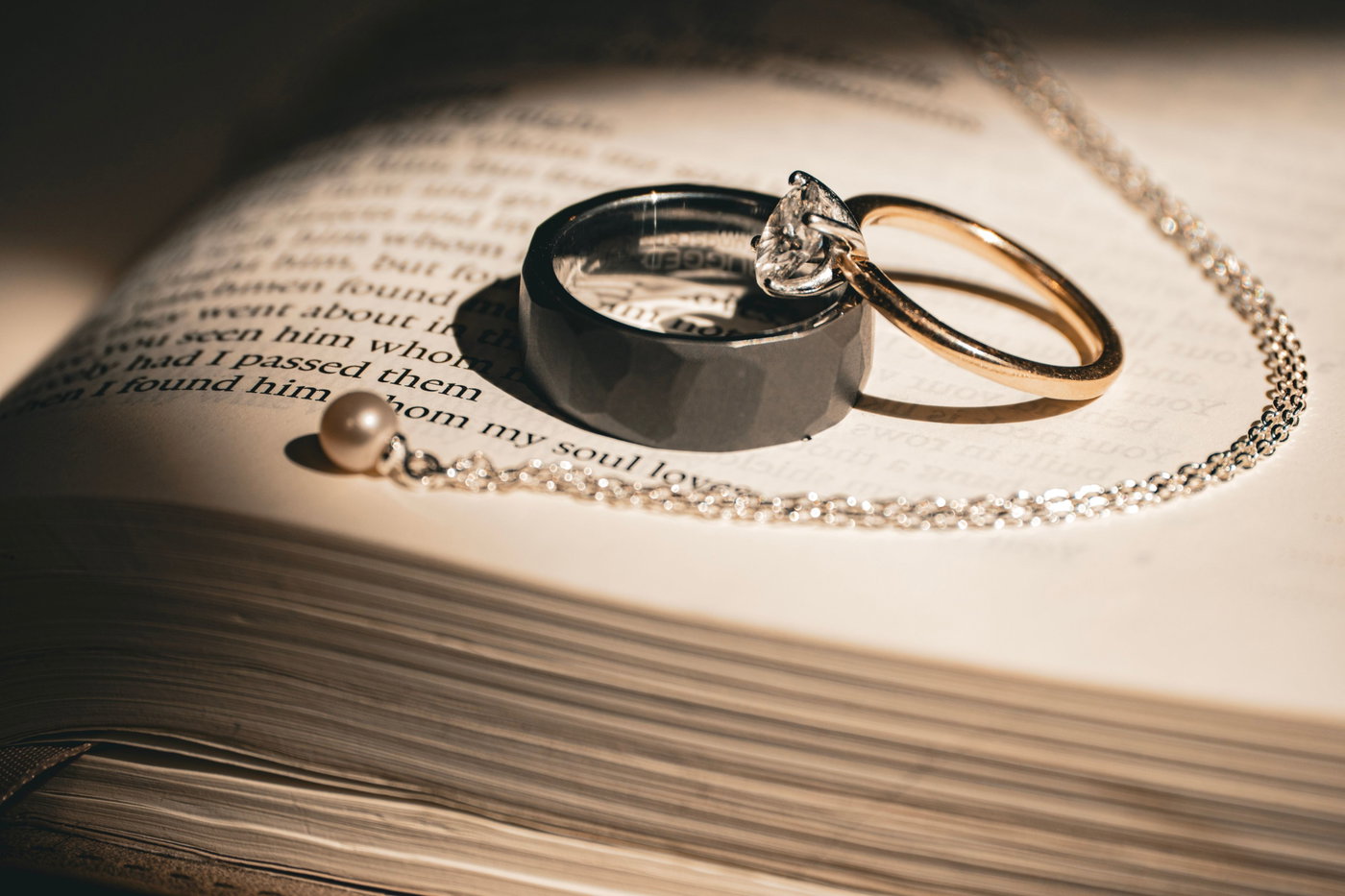 The rings resting on an open book