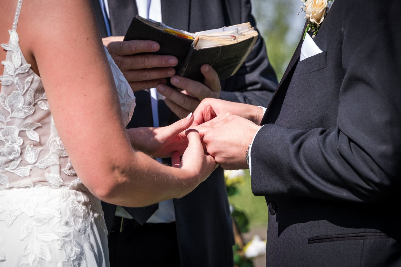 The ring going on during the vows