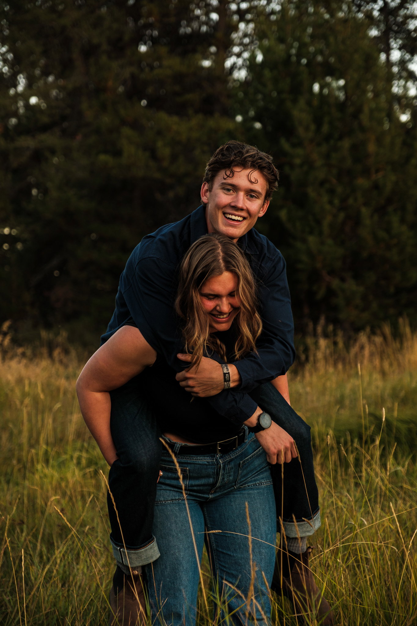 A piggyback ride through the grass